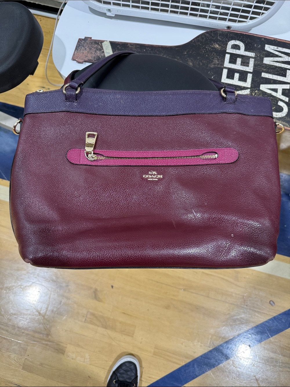 Coach Two-Tone Leather Shoulder Bag in Burgundy, Purple & Pink